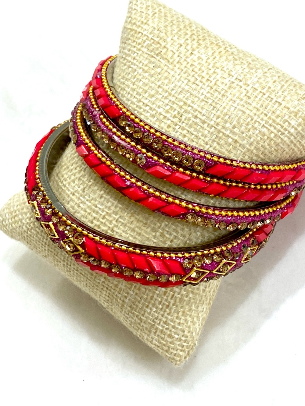 Vintage Pink-Red Crystal Embellished Bangle Set - Picture 5 of 5